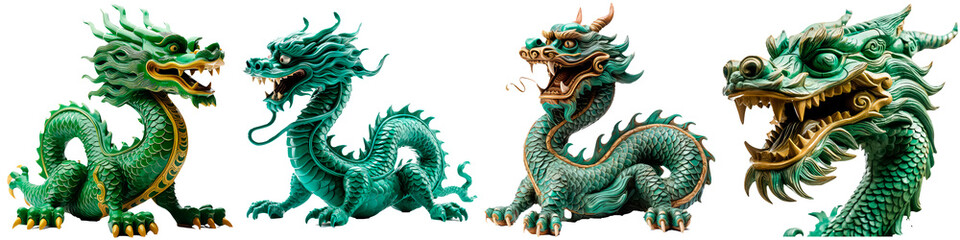 green dragon on white background, chinese new year and christmas concept - obrazy, fototapety, plakaty