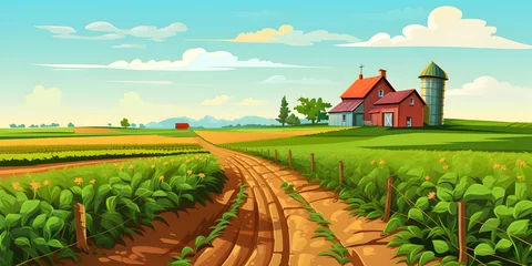 Keuken spatwand met foto Agriculture concept background with nature landscape and tractor © AhmadSoleh