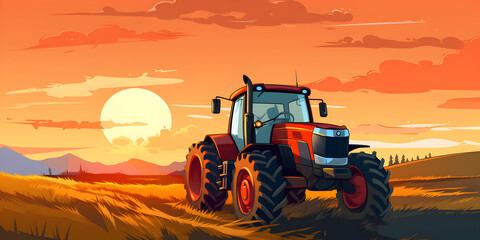 Fototapeta premium Agriculture concept background with nature landscape and tractor