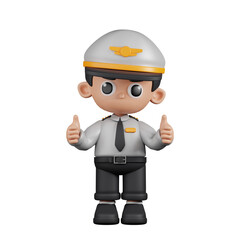 3d Character Pilot Giving A Thumb Up Pose. 3d render isolated on transparent backdrop.