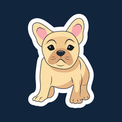 Sticker of a cute little beige French bulldog puppy standing on a dark blue background