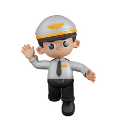 3d Character Pilot Happy Pose. 3d render isolated on transparent backdrop.