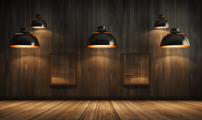 Three lamps and poster interior background 3d rendering.