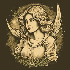 Retro style Christmas angel Hand drawn vector illustration in vintage "ai generated"