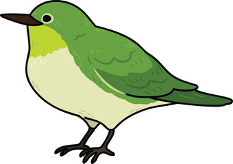 Simple and adorable outlined Warbling white-eye illustration