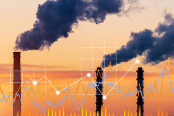 Factory chimneys emit water vapor. Concept air pollution, environmental problems, air emissions....