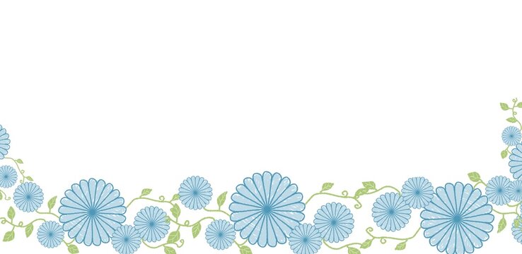 Blue flowers with space for text on a white background