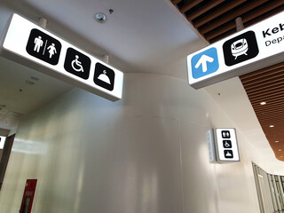 Restroom and praying room signage at high speed railway station, Bandung, Indonesia
