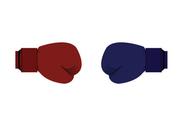 Red and blue boxing gloves isolated on white background