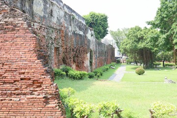 Tainan City, Taiwan, September 15, 2023.The old brick wall of Anping Fort.