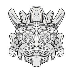 Culture Head statue traditional barong or tiki mask trofical sign from polynesian.Illustration good for esports logo or gaming mascot, t shirt printing, apparel or badge.
