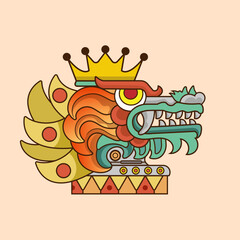 Head  dragon culture hand drawn quetzalcoatl head mexican god aztec graphic. Illustration good for logo or gaming mascot, t shirt printing, apparel or badge.