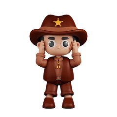 3d Character Sheriff Dizzy Pose. 3d render isolated on transparent backdrop.