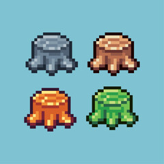 Pixel art sets of wood log with variation color item asset. Simple bits of wood log on pixelated style. 8bits perfect for game asset or design asset element for your game design asset.