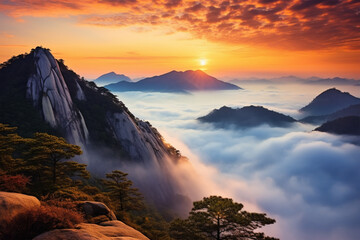 Fototapeta na wymiar Bukhansan national park in morning, Seoul in South Korea
