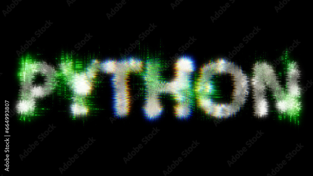Poster green cybernetic text python with noise distortion, isolated - object 3d illustration