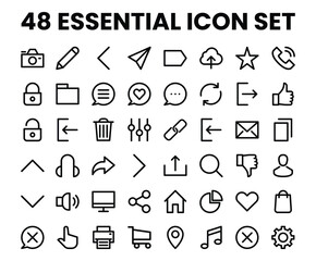 48 essential ui outline icon set