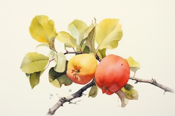 watercolor painting of a quince. Generative AI