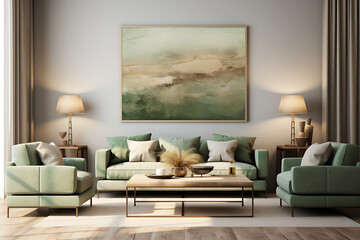 Scandinavian home interior design of modern living room. Cosy seating area, perfect minimalist mock up.