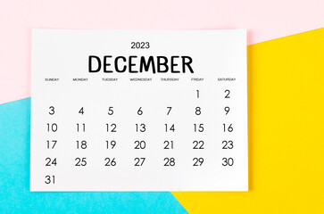December 2023 Monthly calendar on beautiful background.