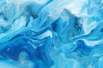 Abstract artwork featuring flowing blue liquid waves. Generative AI