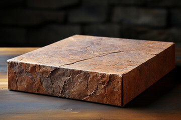 A mockup of a cardboard product packaging box with a rustic aesthetic against a textured surface