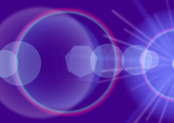 Bright light effect with beams and highlights shine with purple light