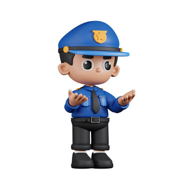 3d Character Policeman Angry Pose. 3d render isolated on transparent backdrop.
