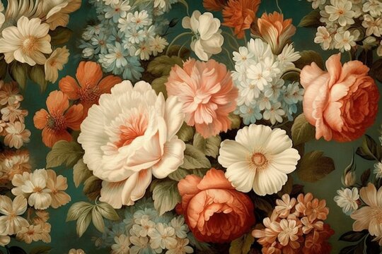 Old-fashioned bunch of lovely flowers for decorating walls or wallpapers. Generative AI