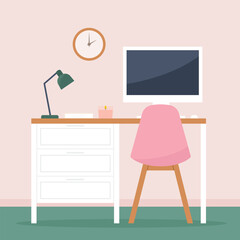 modern interior workspace; home office, student's room concept- vector illustration