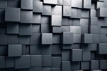 3D wall made of semigloss tiles arranged on a futuristic concrete background formed by rectangular blocks. Generative AI