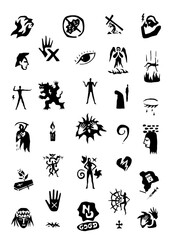 Psychological problems of people fears and phobias ,drugs addiction  - vector icon set , isolated graphic design elements