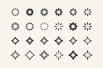 Camomile flower symbol. Set of 24 geometric shape. Modern linear design print.  Modern abstract graphic design elements.