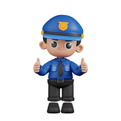 3d Character Policeman Giving A Thumb Up Pose. 3d render isolated on transparent backdrop.