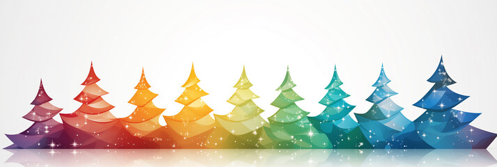 Banner, plano de fundo e concepção artística de árvores de Natal em arco-íris.