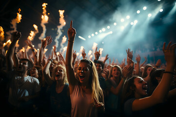 crowd of people dancing at concert	 - obrazy, fototapety, plakaty