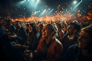crowd of people dancing at concert	