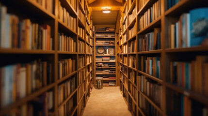 Books neatly lined up on shelves inside a closet