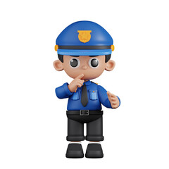 3d Character Policeman Quiet Pose. 3d render isolated on transparent backdrop.