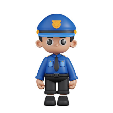 3d Character Policeman Standing Pose. 3d render isolated on transparent backdrop.