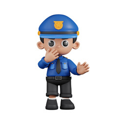 3d Character Policeman Surprised Pose. 3d render isolated on transparent backdrop.