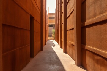 Vertical road amidst brown walls. Generative AI