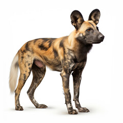 African Wild Dog side profile isolated on white background