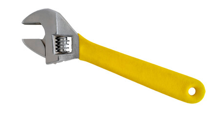 clé à molette manche jaune sur fond transparent