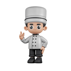 3d Character Chef Giving Advise Pose. 3d render isolated on transparent backdrop.