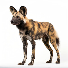 African Wild Dog side profile isolated on white background