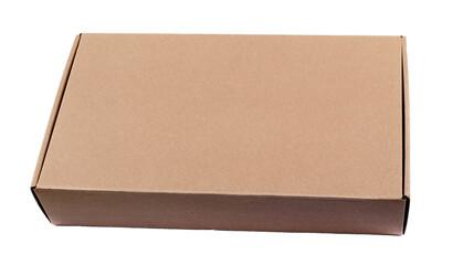 Cardboard box closed isolated on white, top view