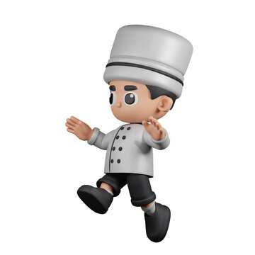 3d Character Chef Jumping Pose. 3d render isolated on transparent backdrop.