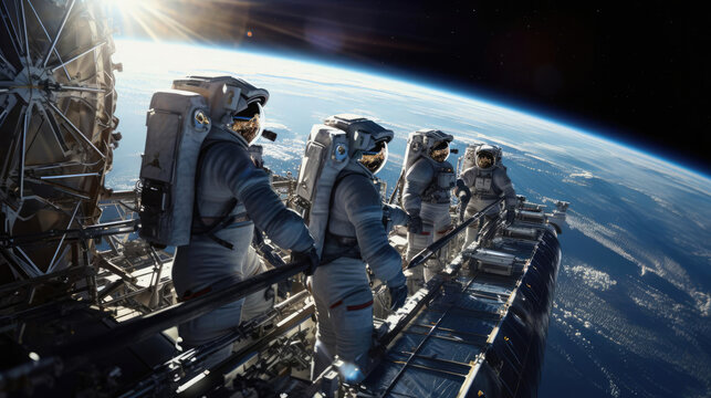 Group of astronauts in outer space