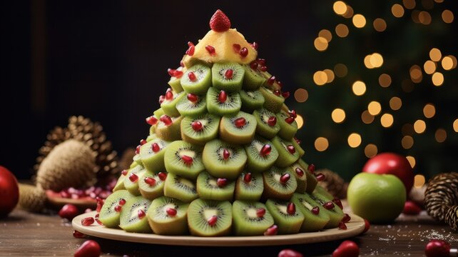 Fun and Healthy Christmas Party Dessert: Edible Kiwi Pomegranate Christmas Tree with Playful Twist